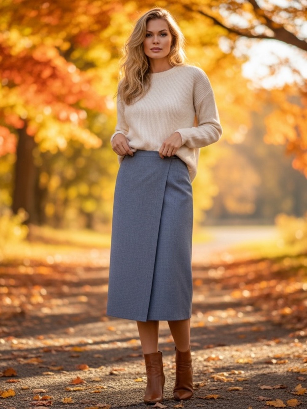 Eileen Fisher Dusty Blue Wrap-Front Midi Skirt